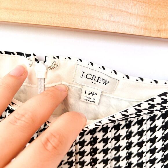 J. Crew Factory White Black Houndstooth Print Pleated Midi Skirt 12P - Picture 5 of 10